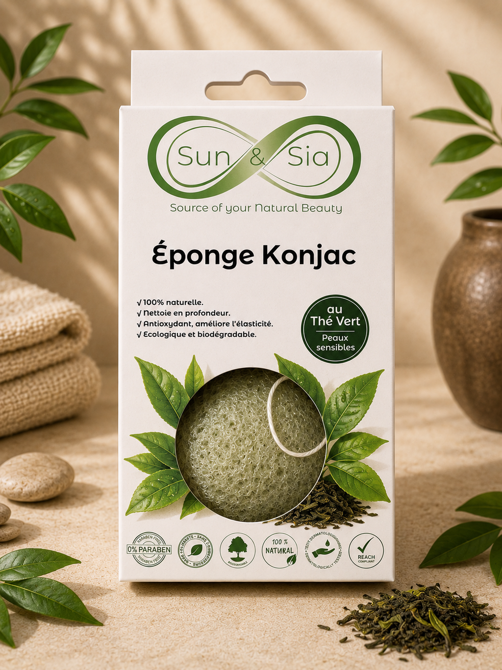 Éponge Konjac au Thé vert