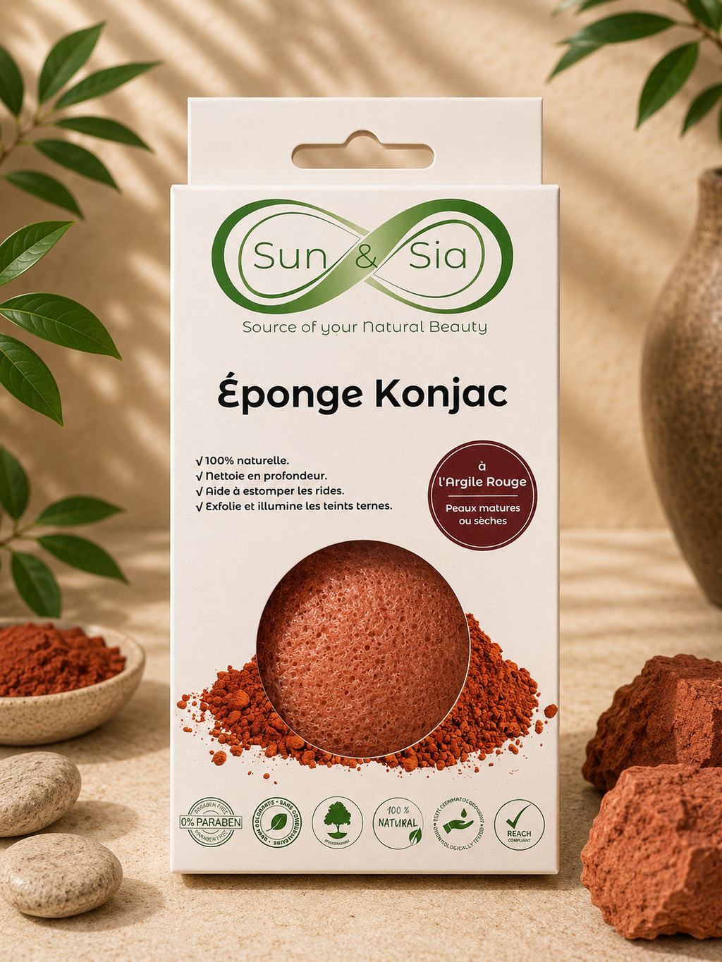 Éponge Konjac à L'argile rouge