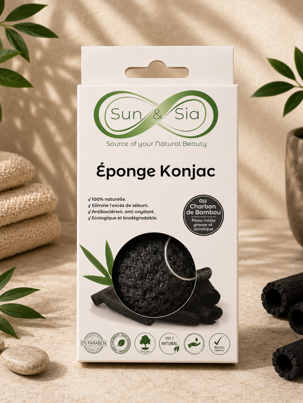 Éponge Konjac au Charbon de bambou